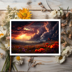 Nature's Drama: Thunderstorms and Wildflower Serenity Greeting Card