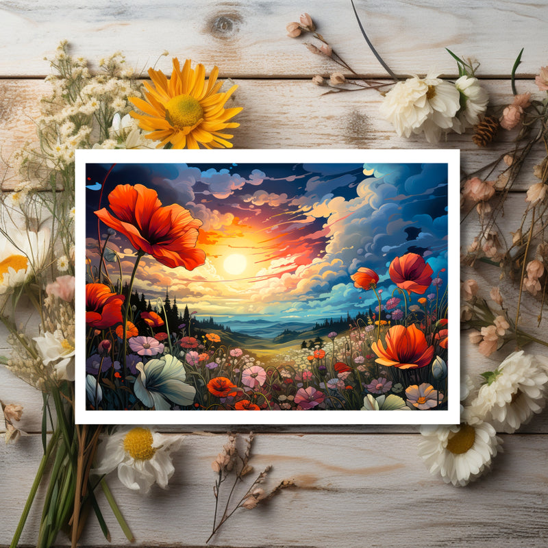 Eternal Beauty: Sunrise Over Wildflower Meadows Greeting Card