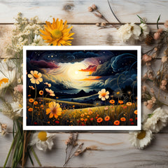Sunset Serenity Amidst the Midnight Meadow Greeting Card