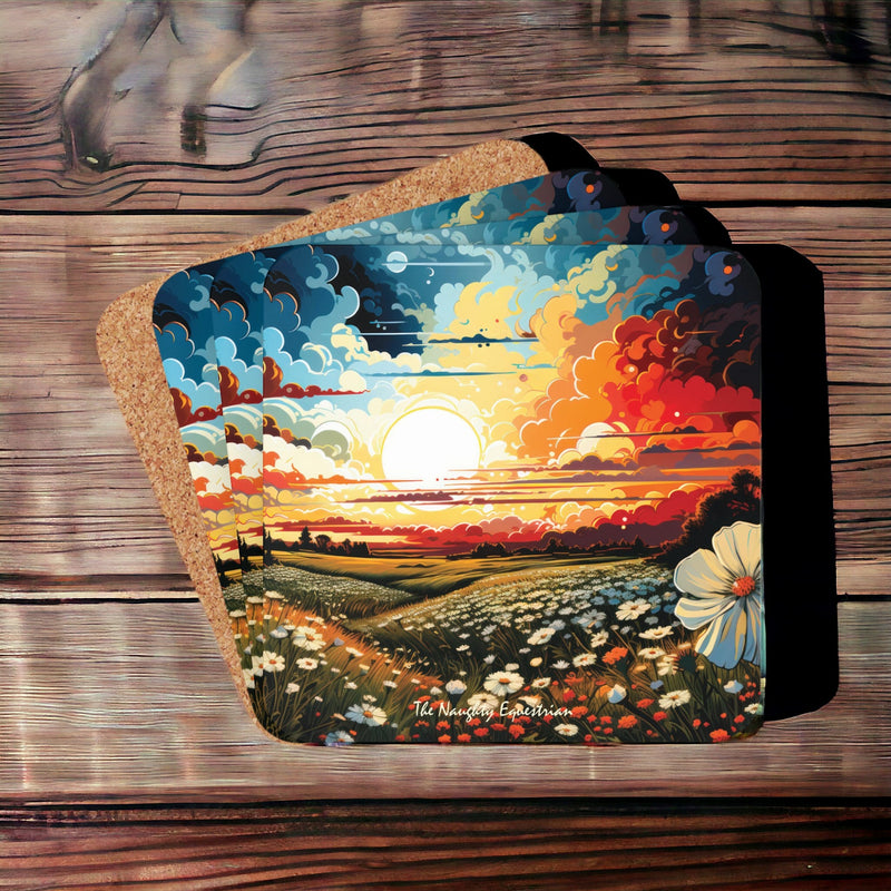 Radiant Sunrise Over Wildflower Dreams Coaster Set