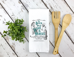 This Bitch Runs on Wine Western Kitchen Tea Towel - The Naughty Equestrian