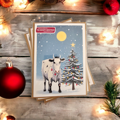 Steer Holiday Lights Christmas Card