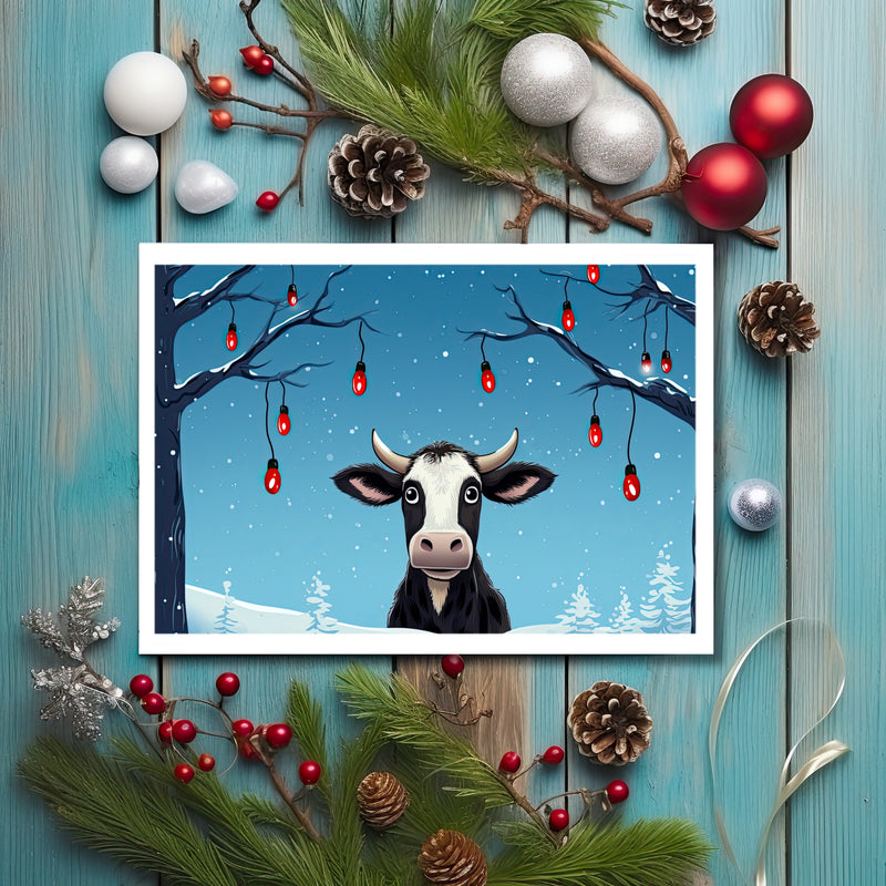 The Naughty Equestrian Cow Ornament Holiday Christmas Card