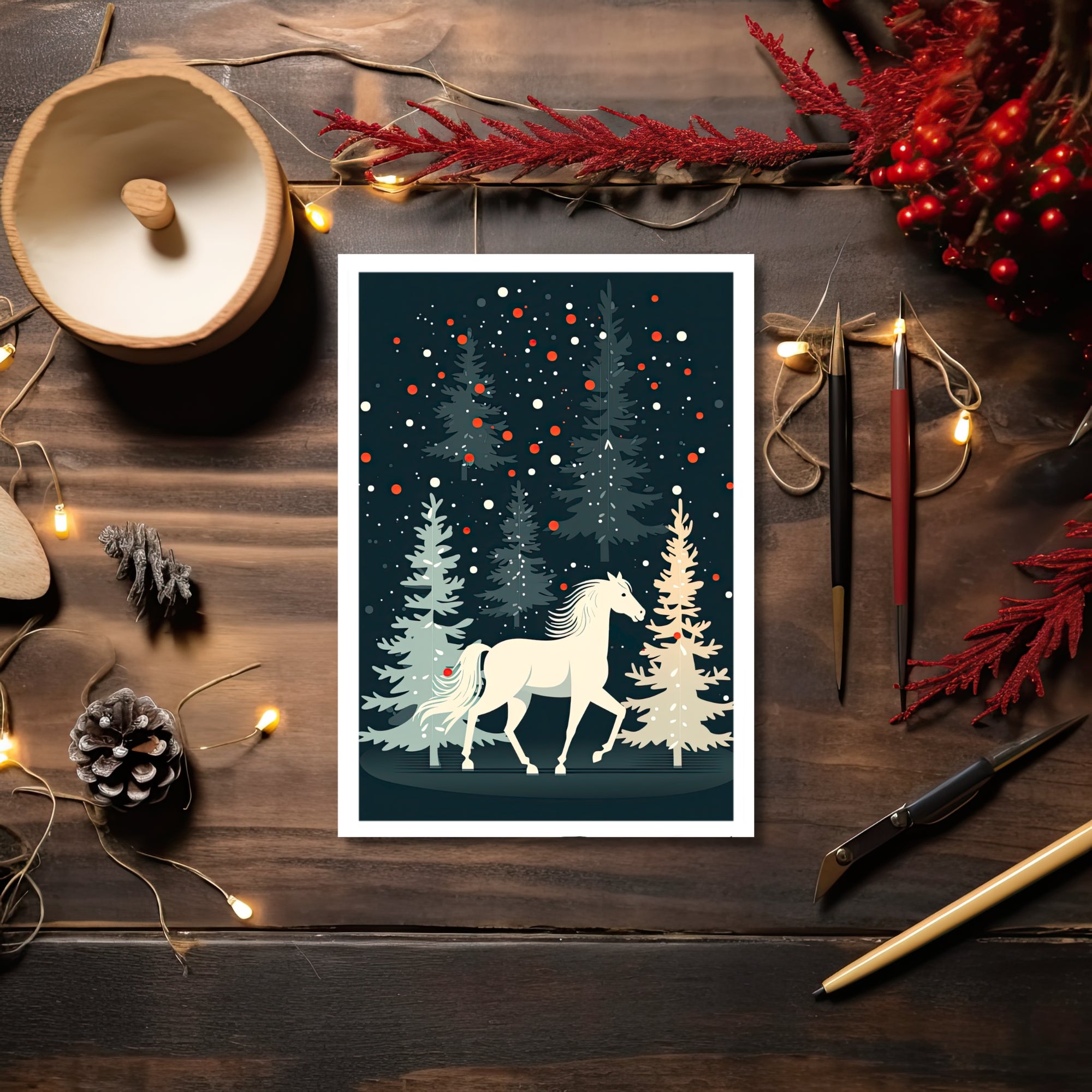 The Naughty Equestrian Wholesale Supplier White Horse Holiday Christmas Card