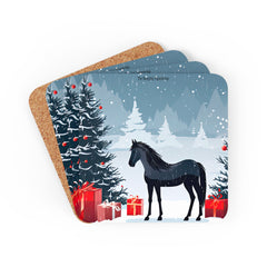 Black Horse Holiday Christmas Coaster Set