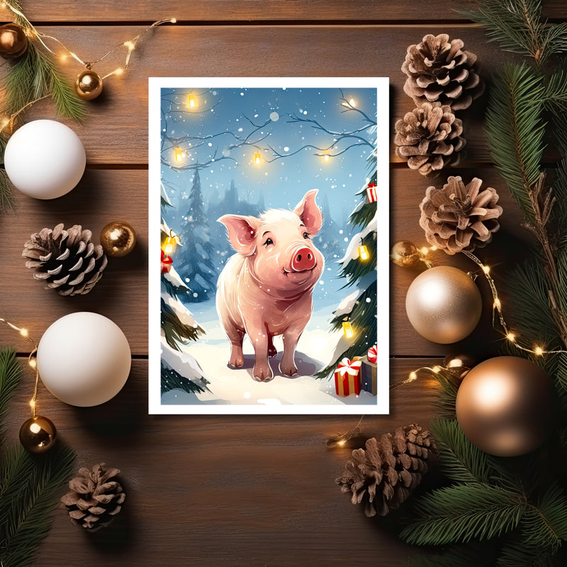 The Naughty Equestrian Wholesale Supplier Pig Holiday Lights Christmas Card