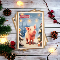 Pig Holiday Lights Christmas Card