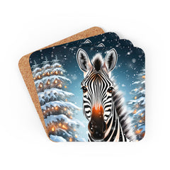 Zebra Holiday Christmas Coaster Set