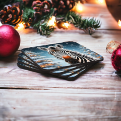 Zebra Holiday Christmas Coaster Set