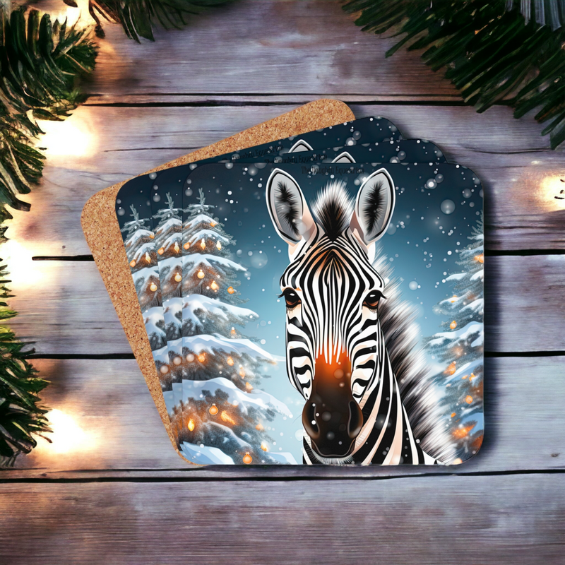 Zebra Holiday Christmas Coaster Set
