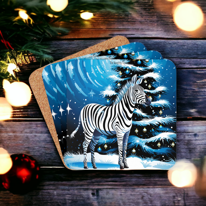 Holiday Zebra Christmas Coaster Set