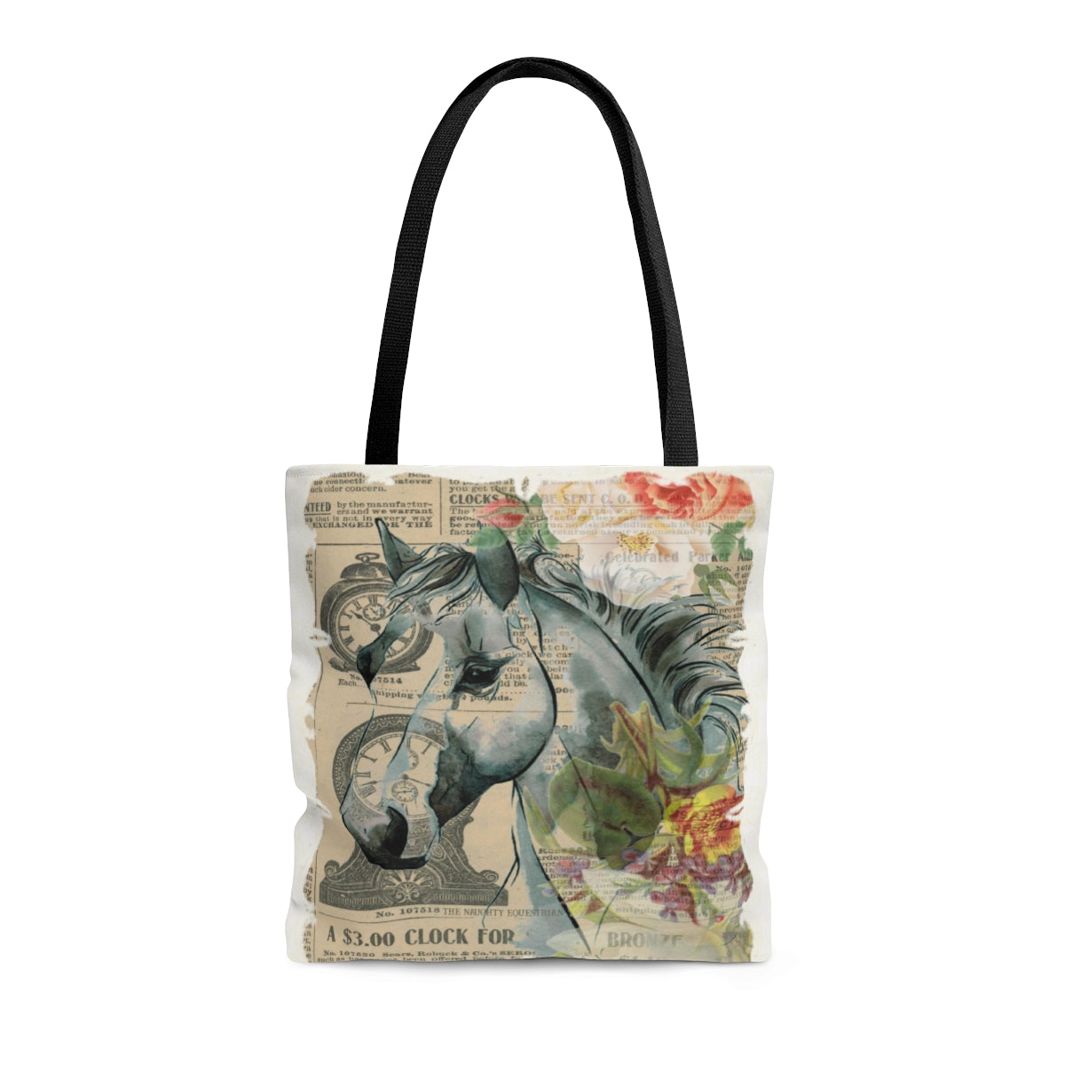 Watercolor Horse Vintage Newsprint Tote - The Naughty Equestrian