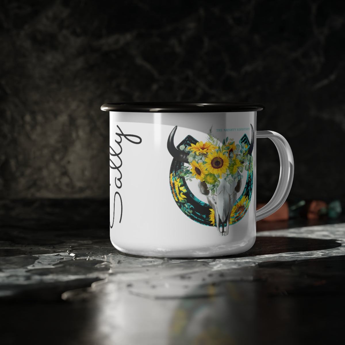 Custom Western Mug, Enamel Skull Coffee Cup