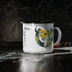 Custom Western Mug, Enamel Skull Coffee Cup - The Naughty Equestrian