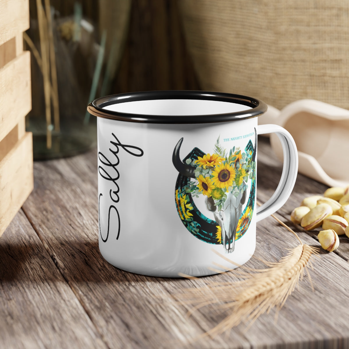 Custom Western Mug, Enamel Skull Coffee Cup