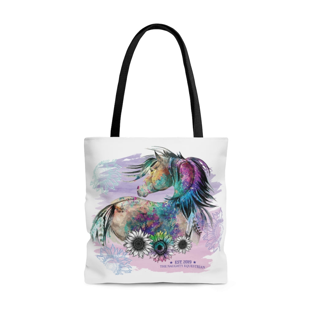 The Naughty Equestrian Watercolor Sunflower Horse Tote Bag