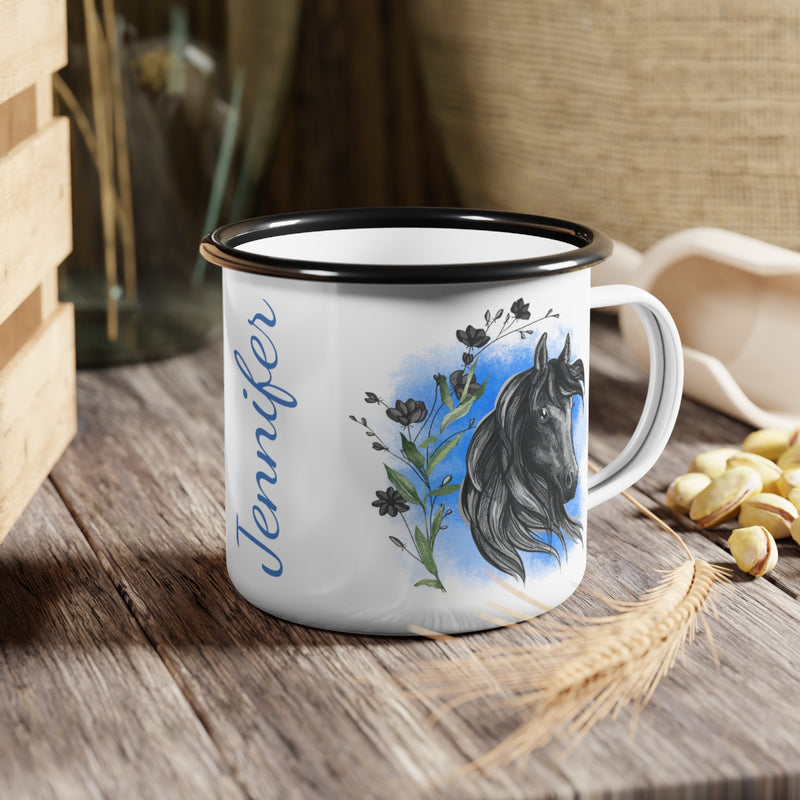 Custom Horse Mug, Enamel Horse Coffee Cup - The Naughty Equestrian