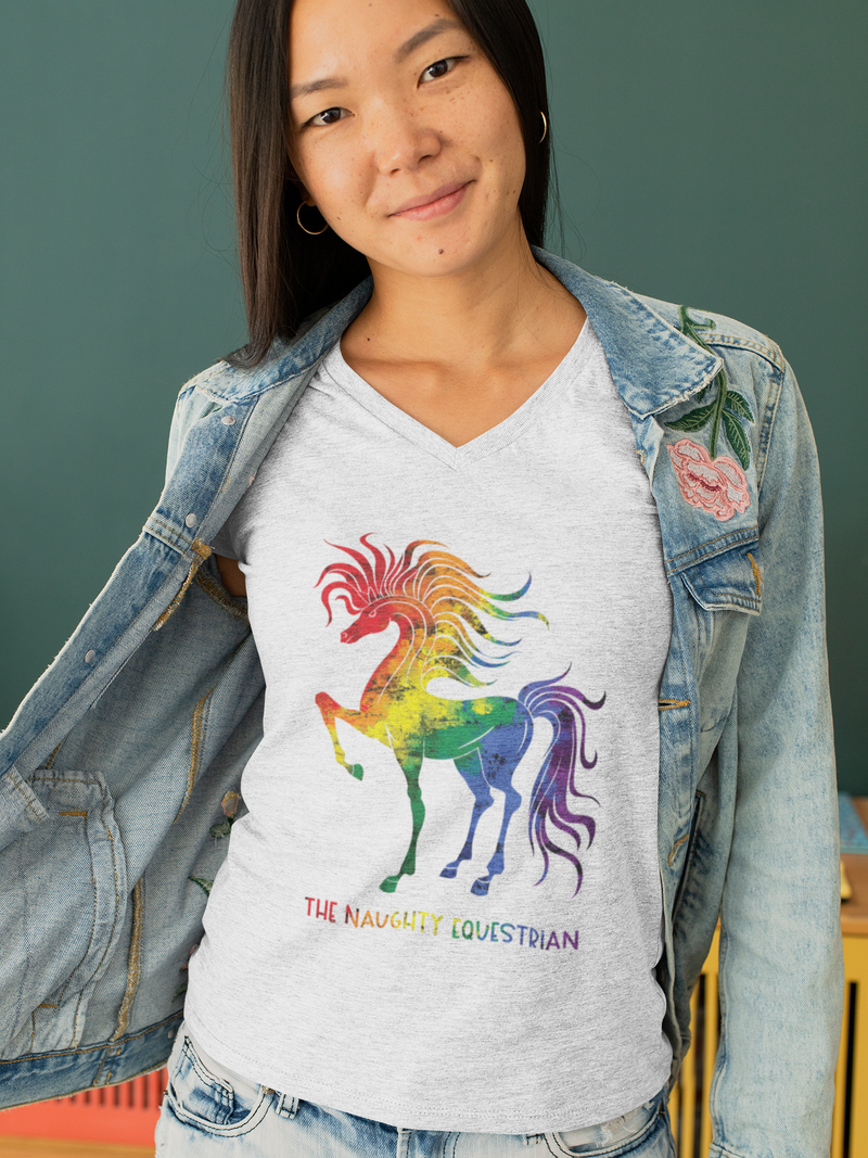The Naughty Equestrian Rainbow Horse V-Neck Tee