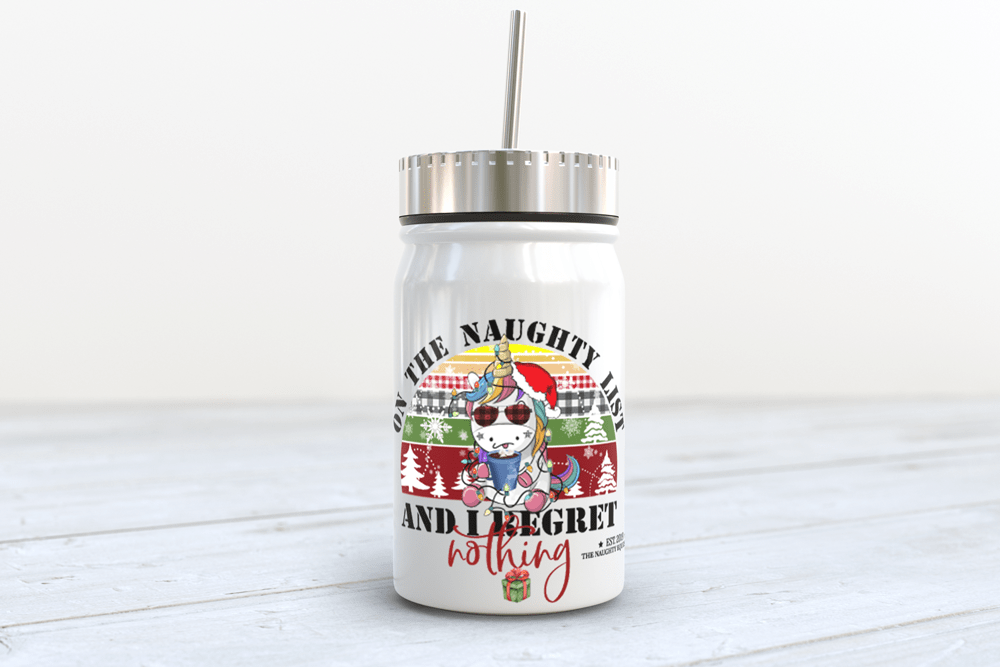 The Naughty Naughty Equestrian Drinkware, Mugs, Tumblers On The Naughty List and I Regret Nothing Naughty Mason Jar Tumbler 17 oz