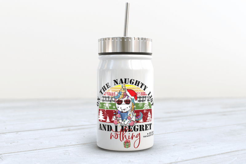 The Naughty Naughty Equestrian Drinkware, Mugs, Tumblers On The Naughty List and I Regret Nothing Naughty Mason Jar Tumbler 17 oz