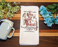 The Naughty Equestrian Wholesale Supplier This Bitch Runs on Wine Western Kitchen Tea Towel