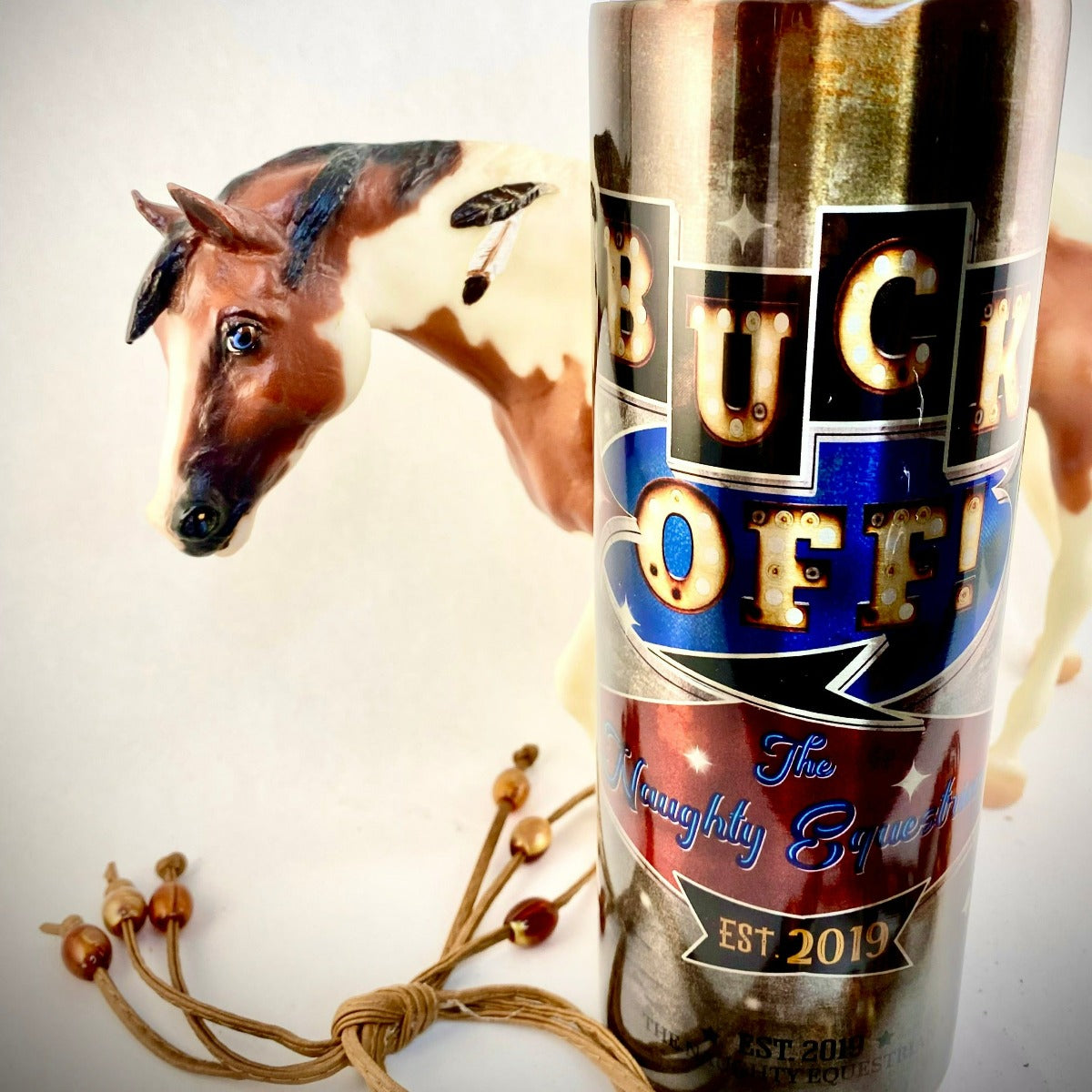 The Naughty Equestrian Naughty Wine Accessories Vintage Buck Off Sign Naughty Skinny Tumbler 20 oz